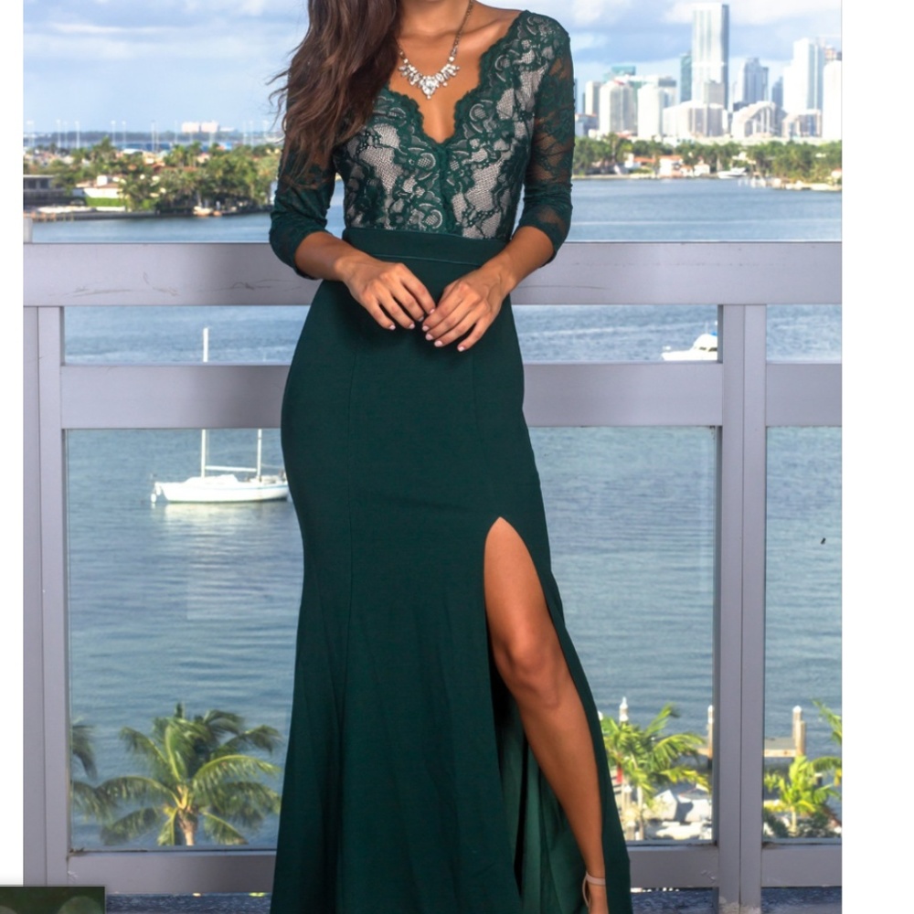 Long Lace Prom Evening Military Dress Gown Sleeves